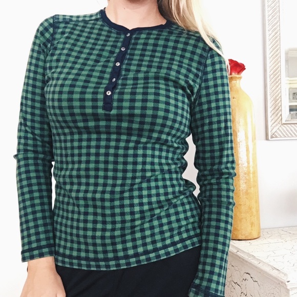 Chaps Tops - Chaps Green and Navy Checkered Long Sleeve Top